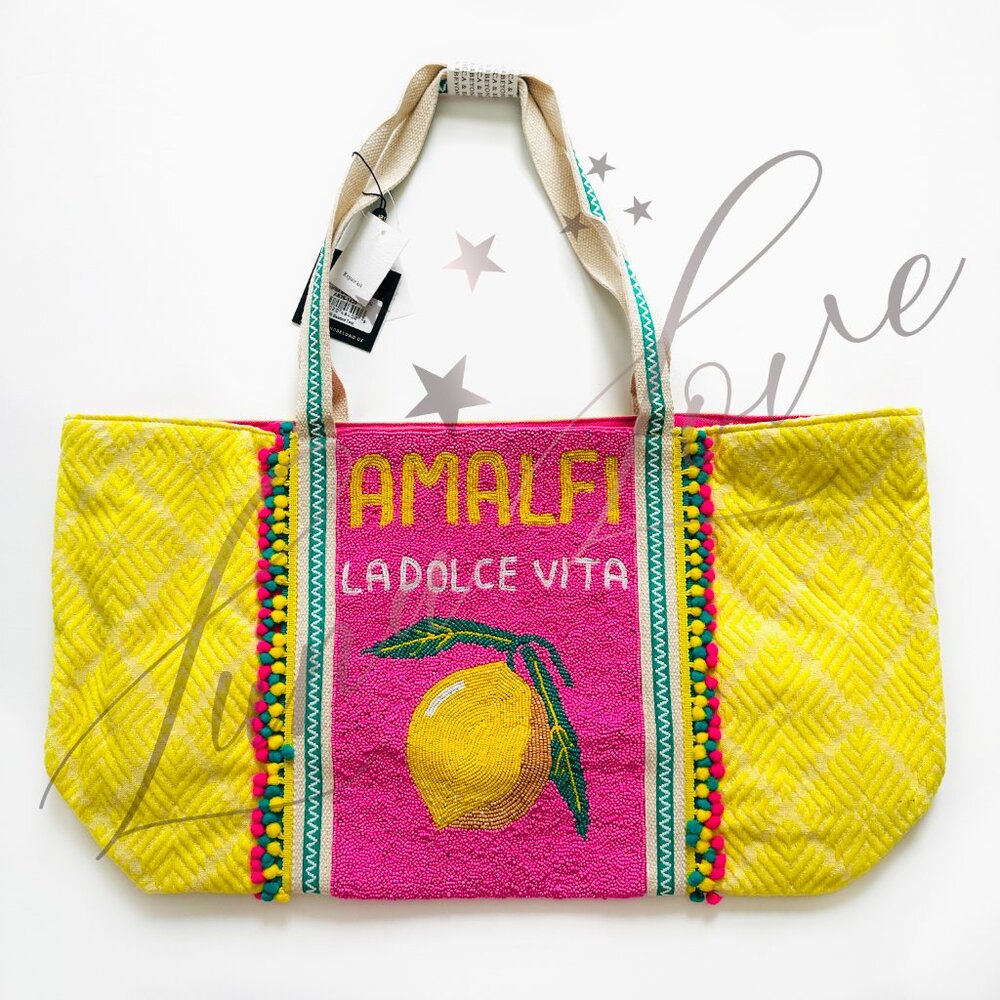AMERICA & BEYOND Amalfi Beaded Lemon Tote NWT - Picture 2 of 9